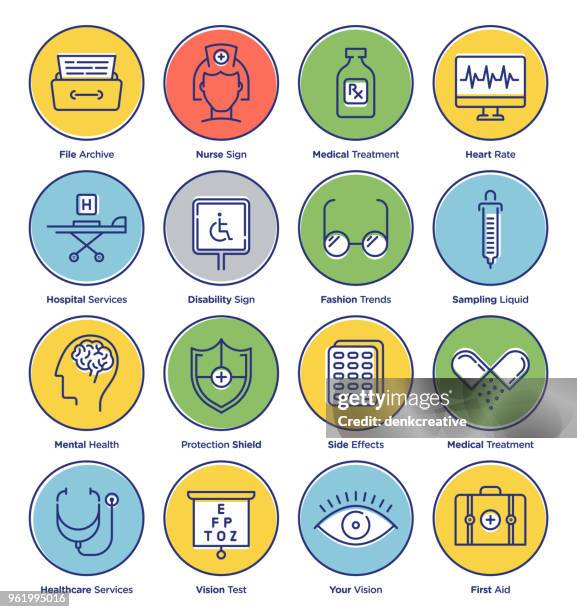 medication icon set - forehead stock illustrations