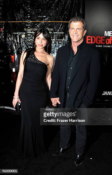 Actor Mel Gibson and girlfriend Oksana Grigorieva, musician arrives at the Premiere Of Warner Bros. "The Edge Of Darkness" held at the Grauman's...