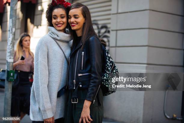 Brazilian models Samile Bermannelli, Ellen Rosa after the Dolce & Gabbana show during Milan Fashion Week Spring/Summer 2018 on September 24, 2017 in...