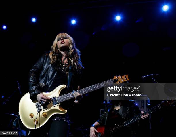 Supporting act Orianthi performs on stage prior to Mikas concert at the Enmore Theatre on November 24, 2009 in Sydney, Australia.