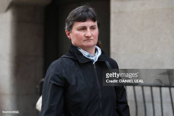 Mother of murdered French au-pair Sophie Lionnet, Catherine Devallonne leaves London's Central Crimnal Court in central London on May 24, 2018. - A...
