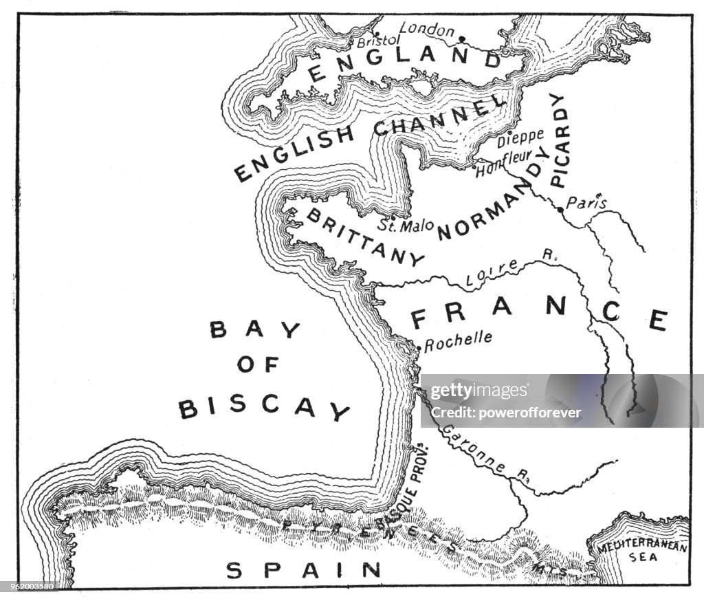 Antigo mapa da França - século XIX