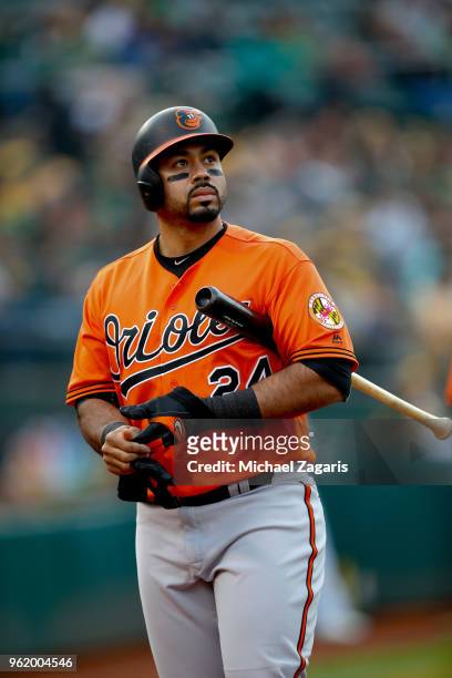 Pedro Alvarez of the Baltimore Orioles stands on the field during the game against the Oakland Athletics at the Oakland Alameda Coliseum on May 5,...