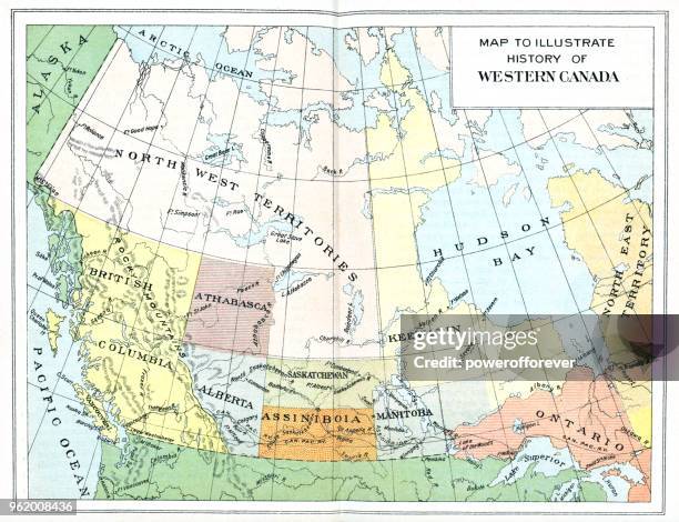 antique map of canada - 19th century - assiniboia stock illustrations