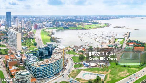 aerial view, high angle view of montevideo's coastline, pocitos and puertito del buceo neighbourhood - buceo stock pictures, royalty-free photos & images