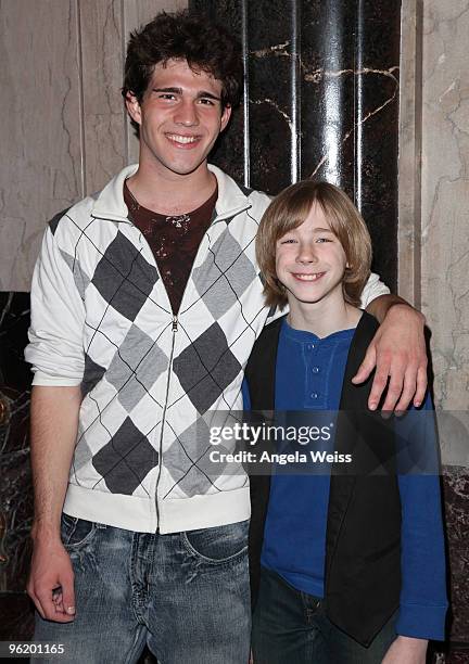 Actors Jonathan Shine and Joey Luthman attend the opening night of 'STOMP' at the Pantages Theatre on January 26, 2010 in Hollywood, California.