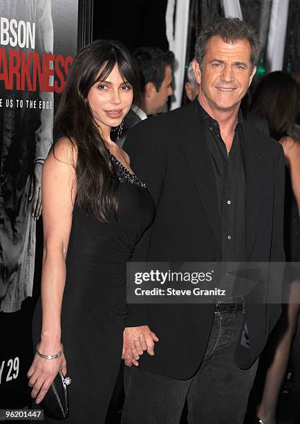 Oksana Grigorieva and actor Mel Gibson attends the "Edge Of Darkness" Los Angeles Premiere on January 26, 2010 in Los Angeles, United States.
