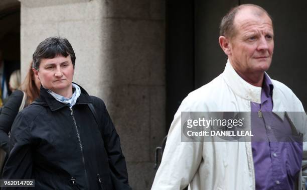 Parents of murdered French au-pair Sophie Lionnet, Catherine Devallonne and Patrick Lionnet leave London's Central Crimnal Court in central London on...