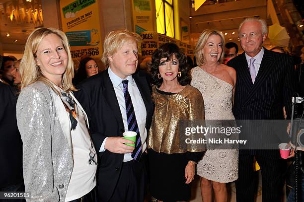 Alannah Weston, Boris Johnson, Joan Collins, Hilary Weston and Galen Weston attend Selfridges' 100th birthday party at Selfridges on April 30, 2009...