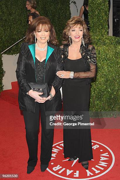 Jackie Collins and actress Joan Collins arrive at the 2009 Vanity Fair Oscar Party Hosted By Graydon Carter at the Sunset Tower on February 22, 2009...