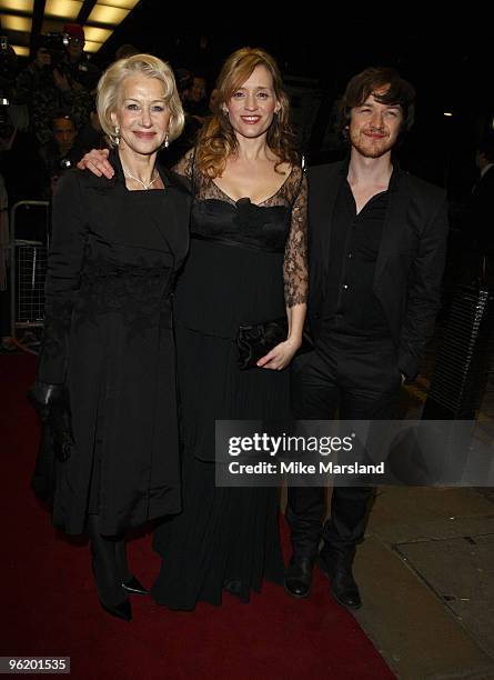 James McAvoy, Anne-Marie Duff and Helen Mirren attend the UK Prmeiere of 'The Last Station' at The Curzon Mayfair on January 26, 2010 in London,...