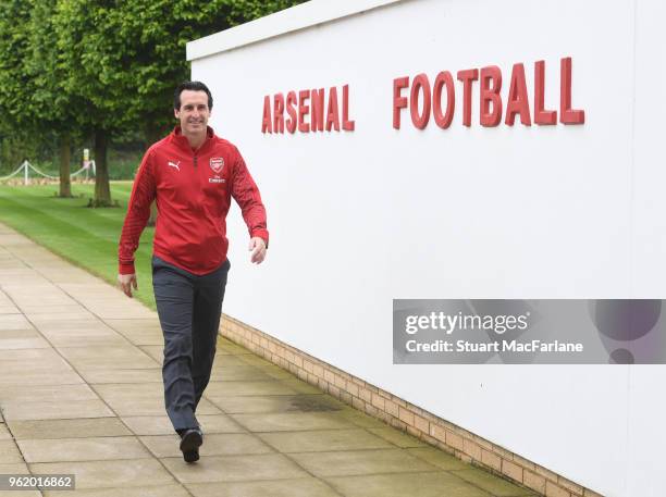 Head Coach Unai Emery at the Arsenal Training Ground at London Colney on May 24, 2018 in St Albans, England.