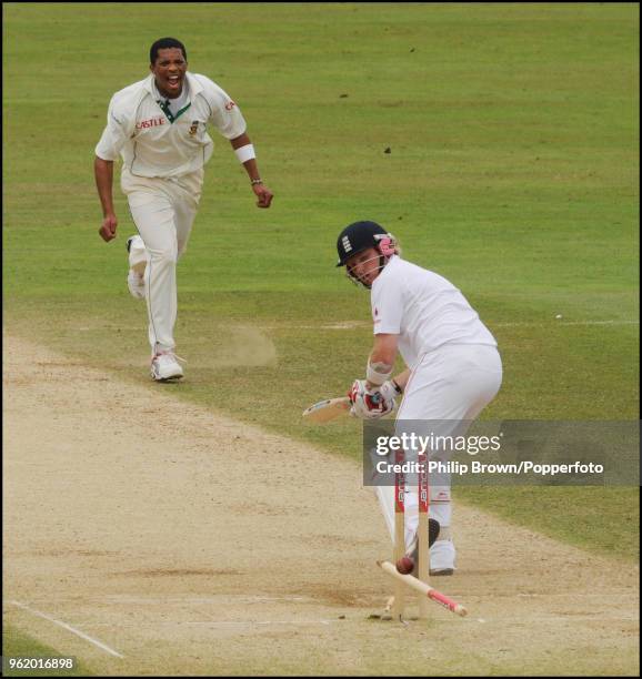 Ian Bell of England is bowled for 4 runs by Makhaya Ntini of South Africa during the 4th Test match between England and South Africa at The Oval,...