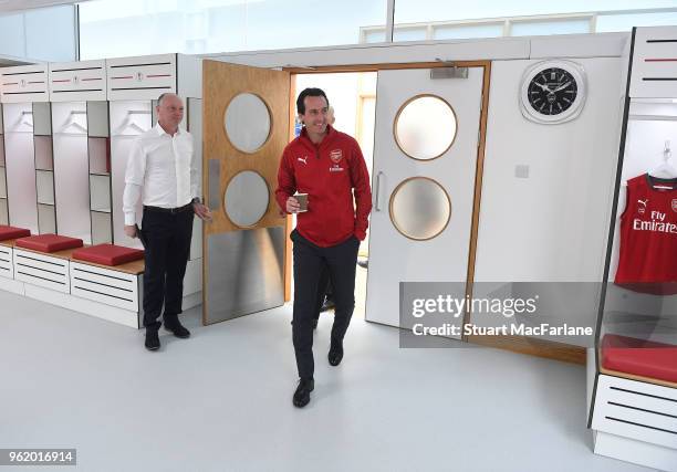 Head Coach Unai Emery at the Arsenal Training Ground at London Colney on May 24, 2018 in St Albans, England.