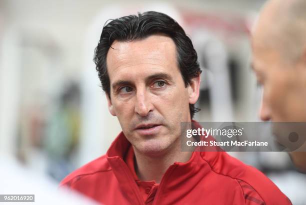 Head Coach Unai Emery at the Arsenal Training Ground at London Colney on May 24, 2018 in St Albans, England.