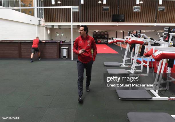 Head Coach Unai Emery at the Arsenal Training Ground at London Colney on May 24, 2018 in St Albans, England.