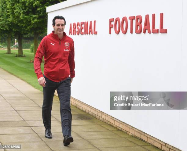 Head Coach Unai Emery at the Arsenal Training Ground at London Colney on May 24, 2018 in St Albans, England.