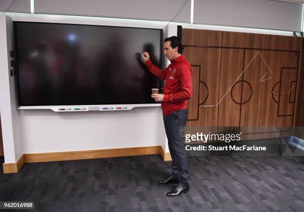 Head Coach Unai Emery at the Arsenal Training Ground at London Colney on May 24, 2018 in St Albans, England.