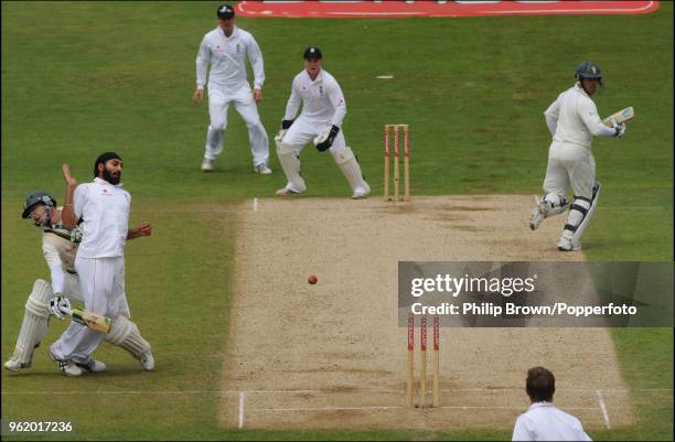 De Villiers of South Africa collides with Monty Panesar of England while attempting a quick single during the 2nd Test match between England and...