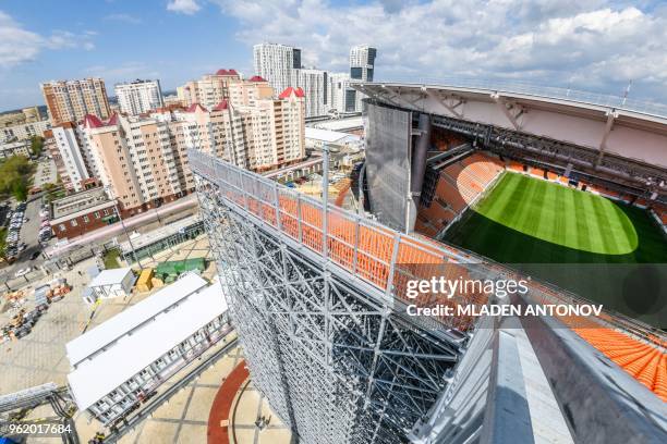 View of Ekaterinburg Arena in Yekaterinburg on May 24, 2018. - The 35,000-seater stadium will host four group matches of the 2018 FIFA World Cup.