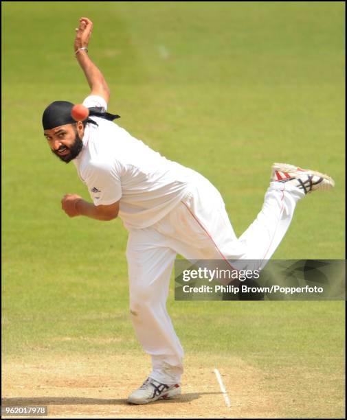 Monty Panesar bowling for England during the 1st Test match between England and South Africa at Lord's Cricket Ground, London, 14th July 2008. The...