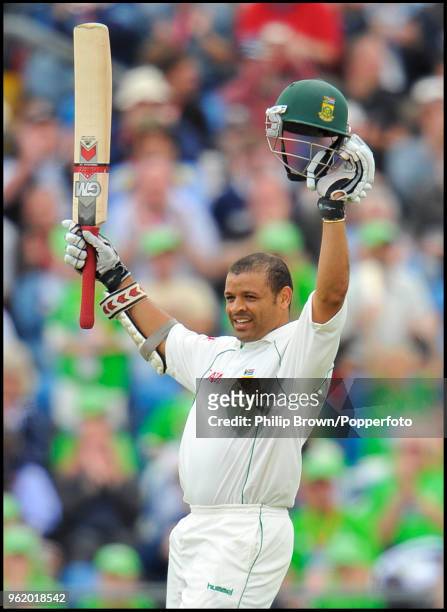 Ashwell Prince of South Africa celebrates reaching his century during his innings of 149 runs in the 2nd Test match between England and South Africa...