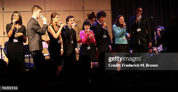 The Grammy Jazz Ensembles perform during the GRAMMY's Salute to Jazz at the GRAMMY Museum on January 26, 2010 in Los Angeles, California.