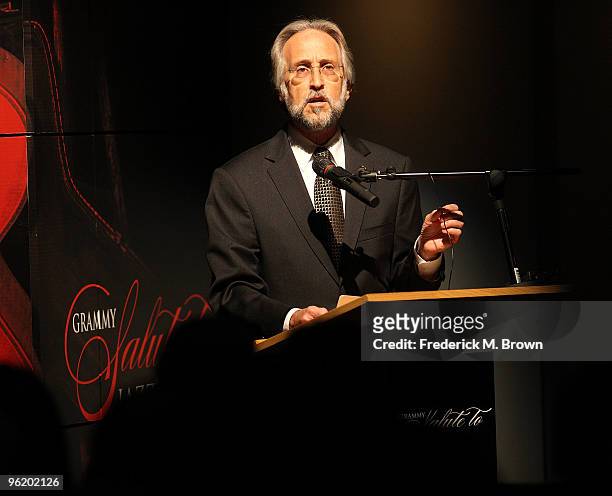 Neil Portnow, President/CEO of The Recording Academy speaks during the GRAMMY's Salute to Jazz at the GRAMMY Museum on January 26, 2010 in Los...