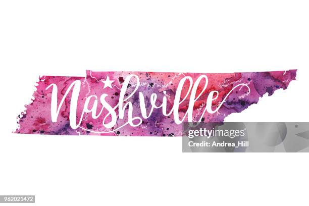 nashville, tennessee, usa vector watercolor map - raster illustration - nashville map stock illustrations