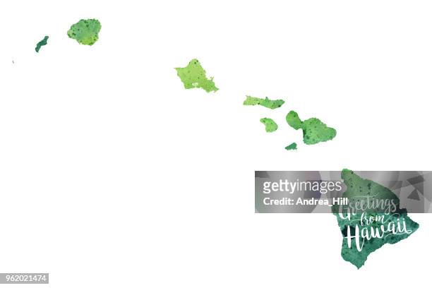 grüße aus hawaii aquarell karte - raster illustration - raster stock-grafiken, -clipart, -cartoons und -symbole