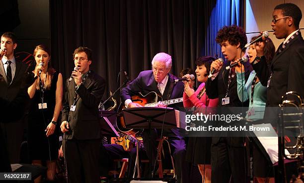 Recording artist Kenny Burrell and the Grammy Jazz Ensembles perform during the GRAMMY's Salute to Jazz at the GRAMMY Museum on January 26, 2010 in...