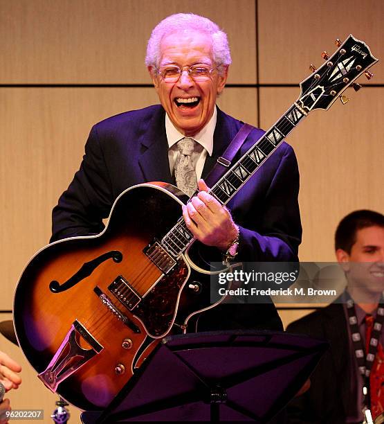 Recording artist Kenny Burrell and the Grammy Jazz Ensembles perform during the GRAMMY's Salute to Jazz at the GRAMMY Museum on January 26, 2010 in...