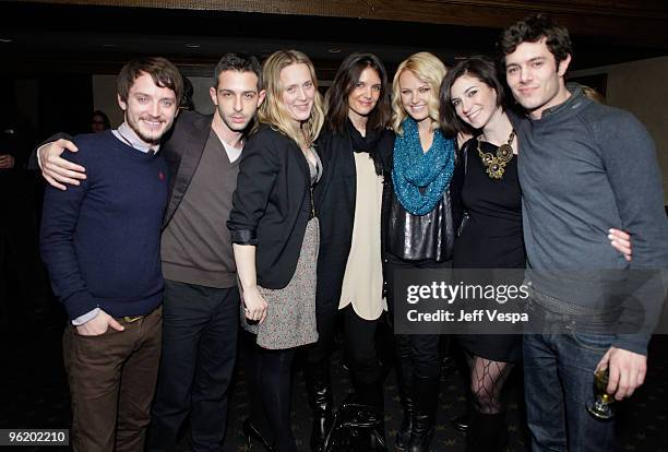 Elijah Wood, Jeremy Strong, Galt Niederhoffer, Katie Holmes, Malin Ackerman, Rebecca Lawrence, and Adam Brody attend "The Romantics" dinner hosted by...