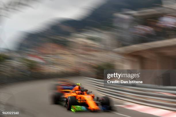 Stoffel Vandoorne of Belgium driving the McLaren F1 Team MCL33 Renault on track during practice for the Monaco Formula One Grand Prix at Circuit de...