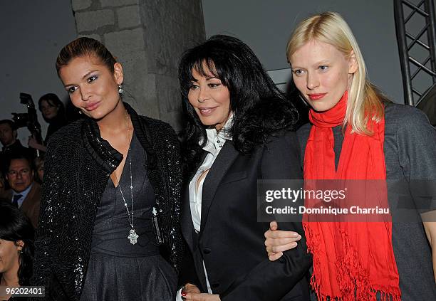 Lola Karimova, Yaminana Benguigui and guest pose as they attend the Stephane Rolland Haute Couture show as part of the Paris Fashion Week S/S 2010 at...