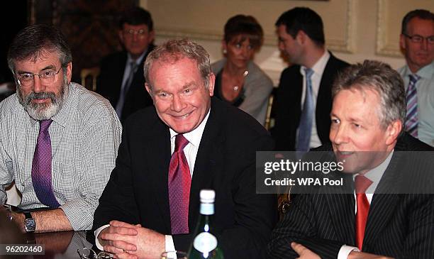 Sinn Fein President Gerry Adams with Deputy First Minister of Northern Ireland Martin McGuinness and Northern Ireland First Minister Peter Robinson...