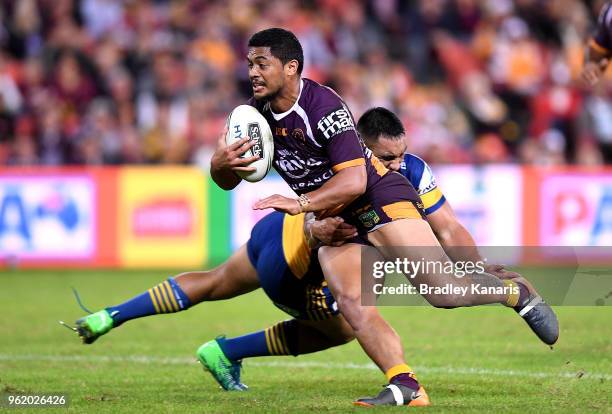 Anthony Milford of the Broncos breaks away from the defence during the round 12 NRL match between the Brisbane Broncos and the Parramatta Eels at...