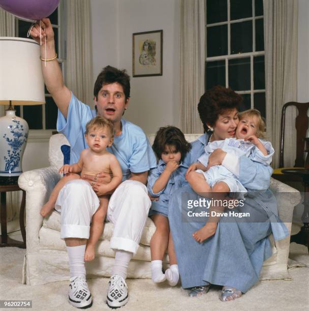 English rock singer Ozzy Osbourne and his wife Sharon and their children Aimee, Kelly and Jack, USA, 1987.