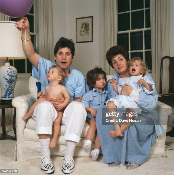 English rock singer Ozzy Osbourne and his wife Sharon and their children Aimee, Kelly and Jack, USA, 1987.