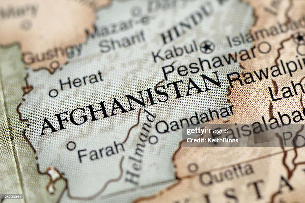 A map with a close-up focus on Afghanistan