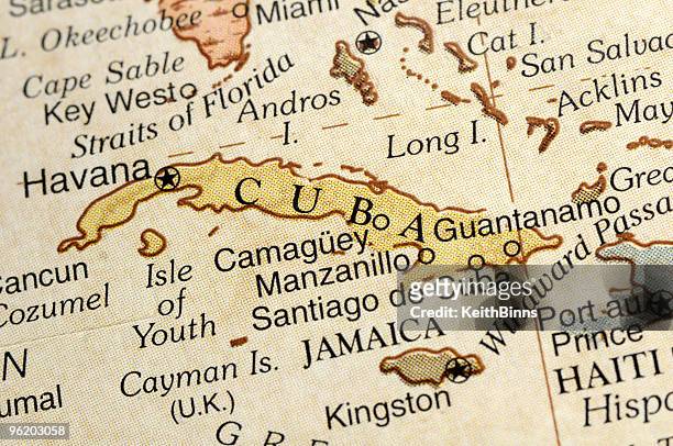 close up of map of cuba and surrounding areas - cuba map stock pictures, royalty-free photos & images