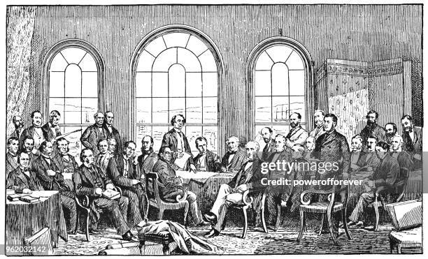 the fathers of confederation, canada - 19th century - quebec city stock illustrations