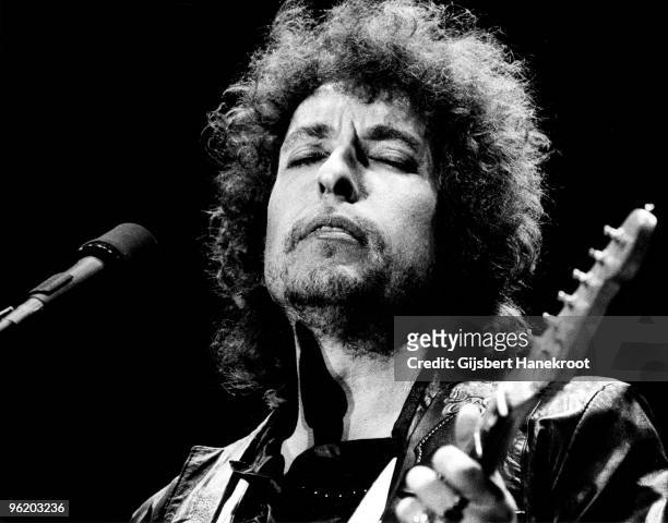 Bob Dylan performs live on stage at the Feijenoord Stadion, Rotterdam, Holland during his 'Still On The Road' World Tour
