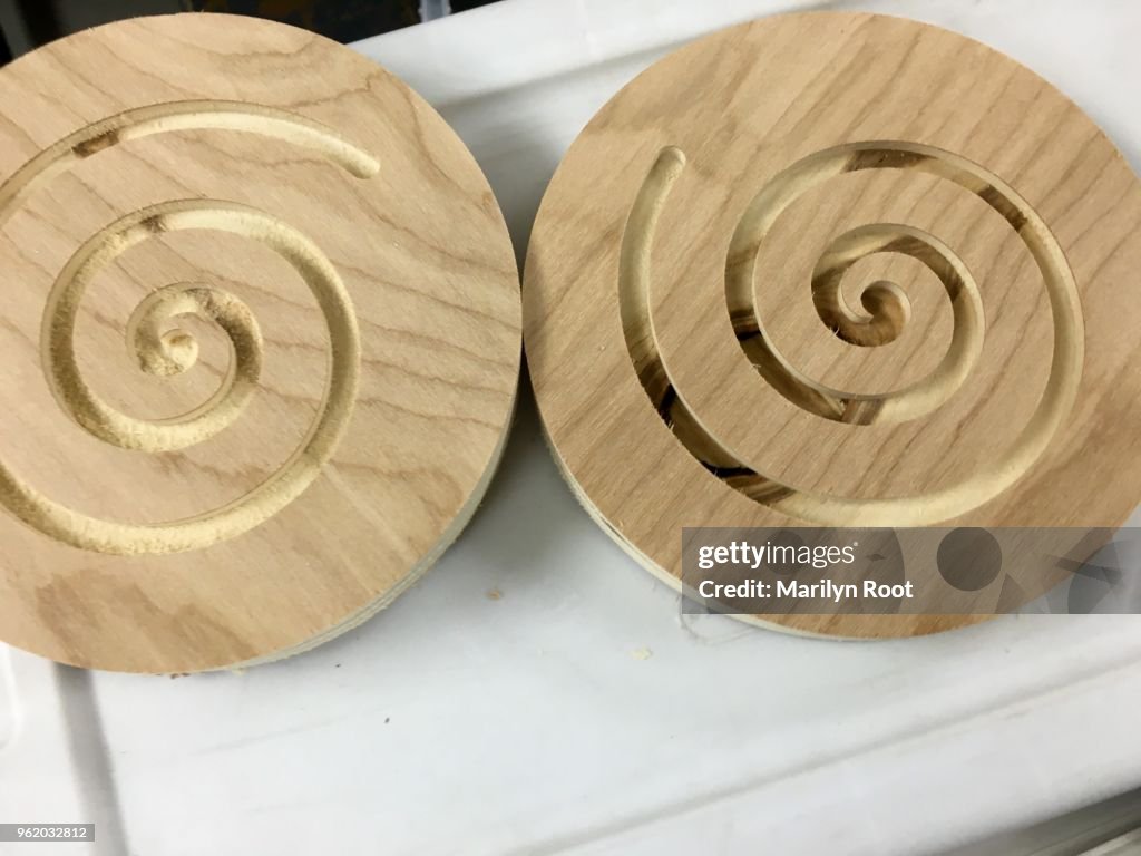 Wooden spirals made by shop bot