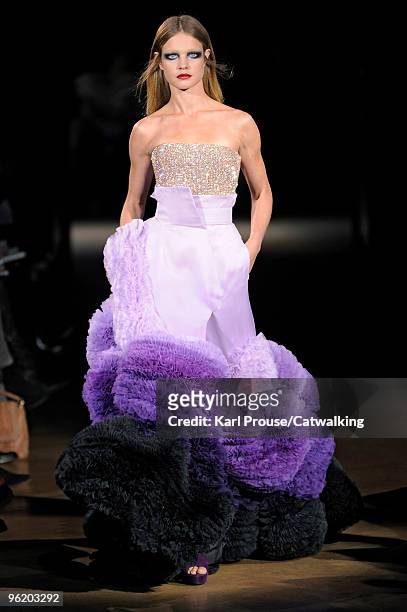 Model walks the runway at the Givenchy fashion show during Paris Haute Couture Fashion Week Spring Summer 2010 on January 26, 2010 in Paris, France.