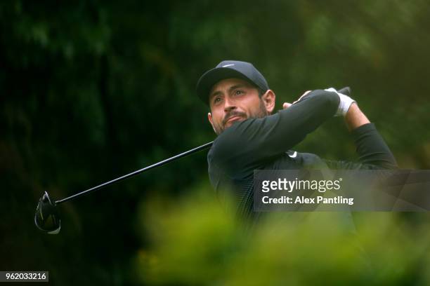 Alexander Levy of France tees off on the 13th during day one of the 2018 BMW PGA Championship at Wentworth on May 24, 2018 in Virginia Water, England.