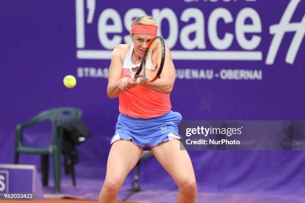 Anastasia Pavlyuchenkova plays against Natalia Vikhlyantseva during their WTA Open internaionaux de tennis de Strasbourg in Strasbourg on May 23, 2018