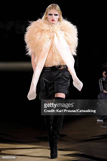 Model walks the runway at the Givenchy fashion show during Paris Haute Couture Fashion Week Spring Summer 2010 on January 26, 2010 in Paris, France.