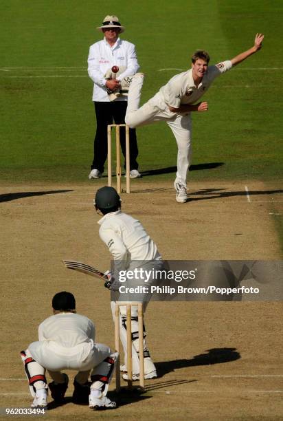 Steve Smith bowling on his Test debut for Australia to Salman Butt of Pakistan during the 1st Test match between Australia and Pakistan at Lord's...
