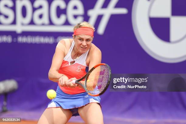 Anastasia Pavlyuchenkova plays against Natalia Vikhlyantseva during their WTA Open internaionaux de tennis de Strasbourg in Strasbourg on May 23, 2018